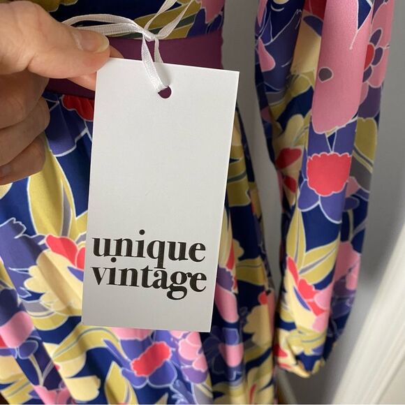 Unique Vintage Navy Purple 70s Style Long Sleeve Maxi Dress Spring Summer XS - Picture 9 of 13